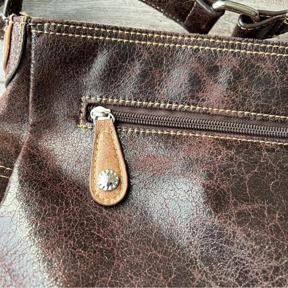 Vintage Joanel Distressed Brown Leather  Crossbody Bag - Picture 6 of 15